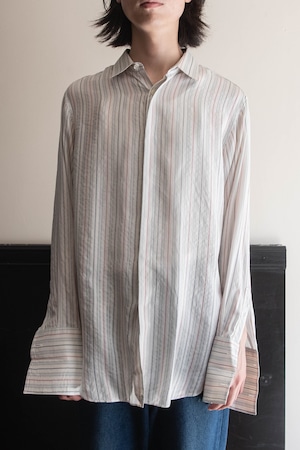 イタリア camiseria Bluette L/S シルクストライプシャツ 136B
