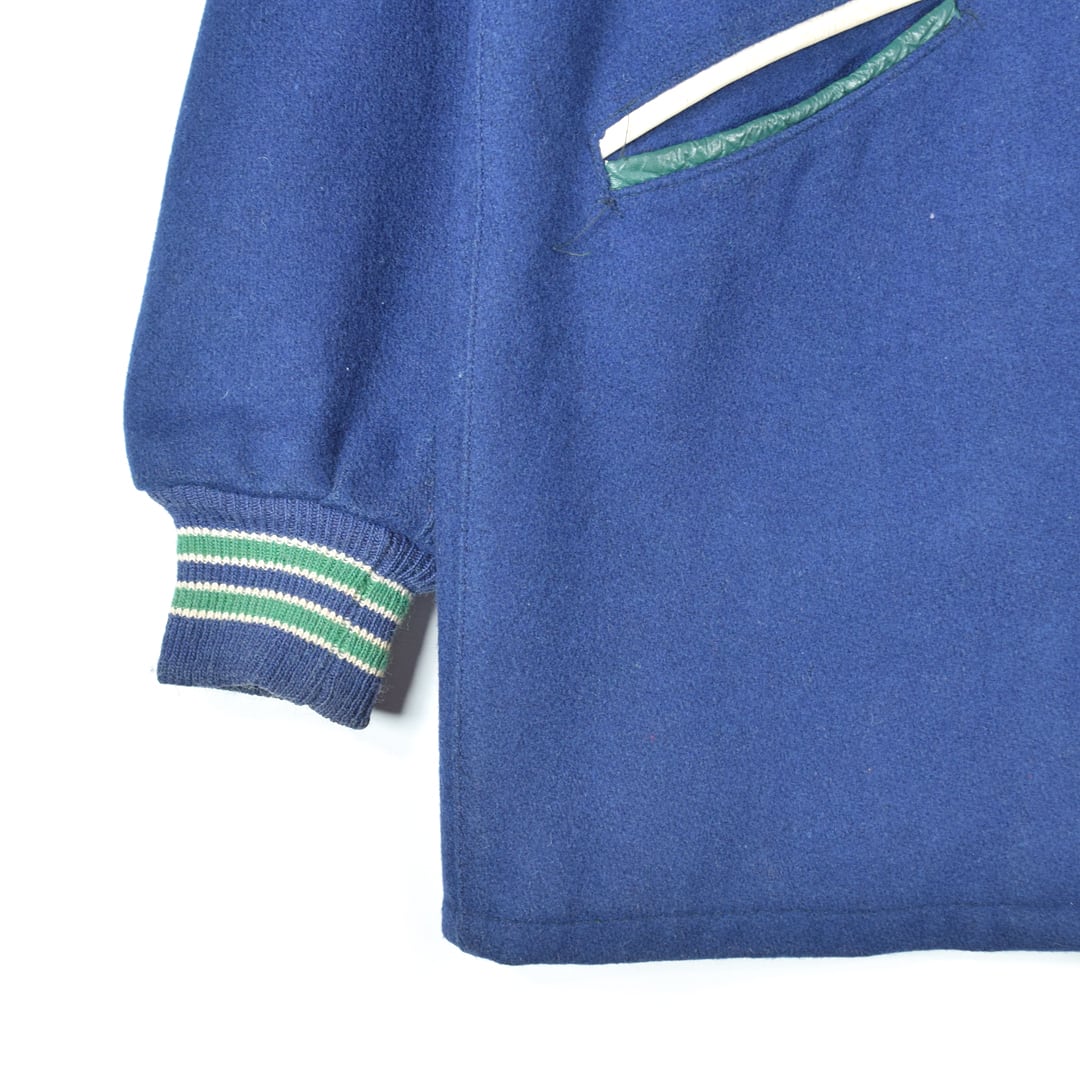 70s~ ビンテージ　ウールリブ　スカイブルー　スタジャン　レアカラー 70s JOHNNY MAC'S ヴィンテージスタジアムジャンパー ロング丈