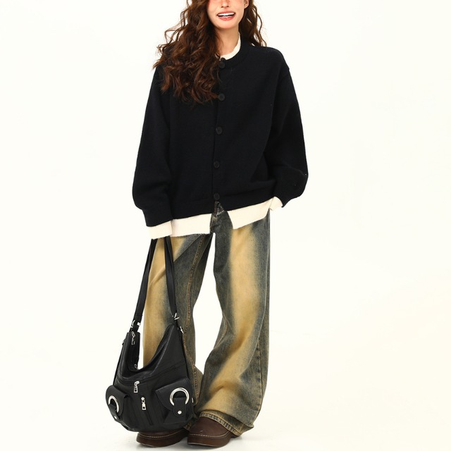 layered color knit cardigan　レイヤードカラーニットカーディガン　J1529