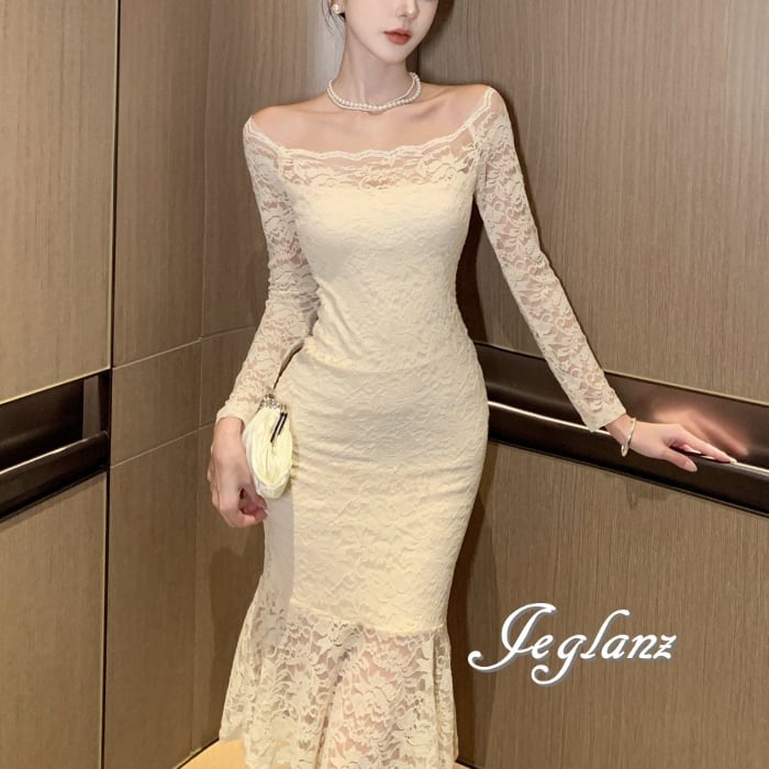 透かし彫り ワンピース ドレス マーメイドライン シアー感 2色 ♪(M6493)ζ