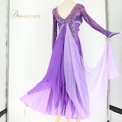 社交ダンス 衣装 スタンダードドレス ワンピース ドレス スタンダード 紫 フロート レース デモ 競技 ダンス パーティ 発表会 パープル系 エレガント 上品 おしゃれ フェミニン ステージ衣装 パーティー用 ダンスパフォーマンス