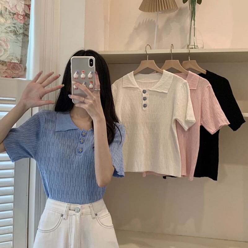 薄手サマーニット カラーTシャツ トップス 夏物 YY-ファッション15609151646