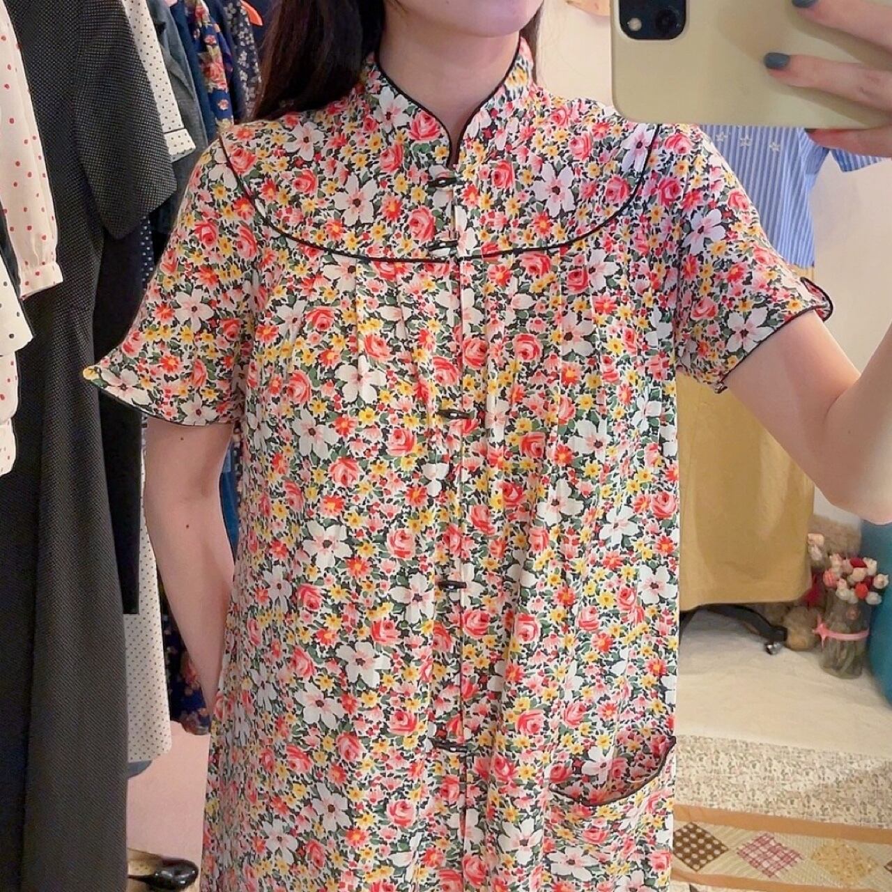 flower toggle button neglige one-piece