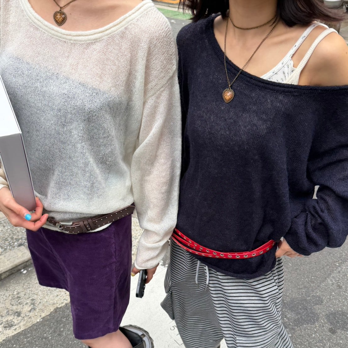 ルーズシルエットシアーニットトップス_LN03951