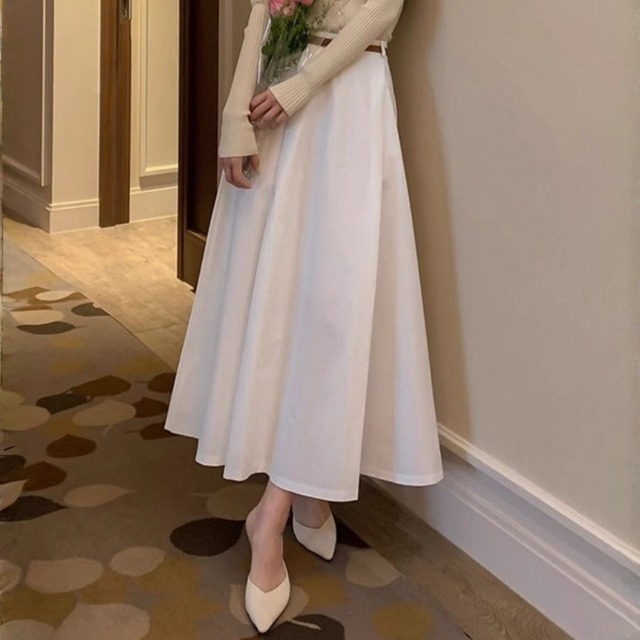 High waist elegant large swing long skirt ( 2color )