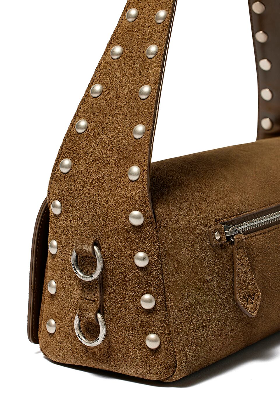 OPEN YY] SUEDE STUD DUFFLE BAG, KHAKI BROWN 正規品 韓国ブランド