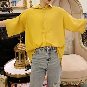 【Men】3/4 SLEEVES SOLID CHIFFON SHIRT 2colors Z-140