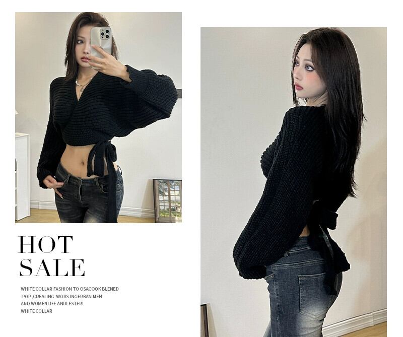 gagaopt スタイルのセクシーな V ネックラグランスリーブセーター女性