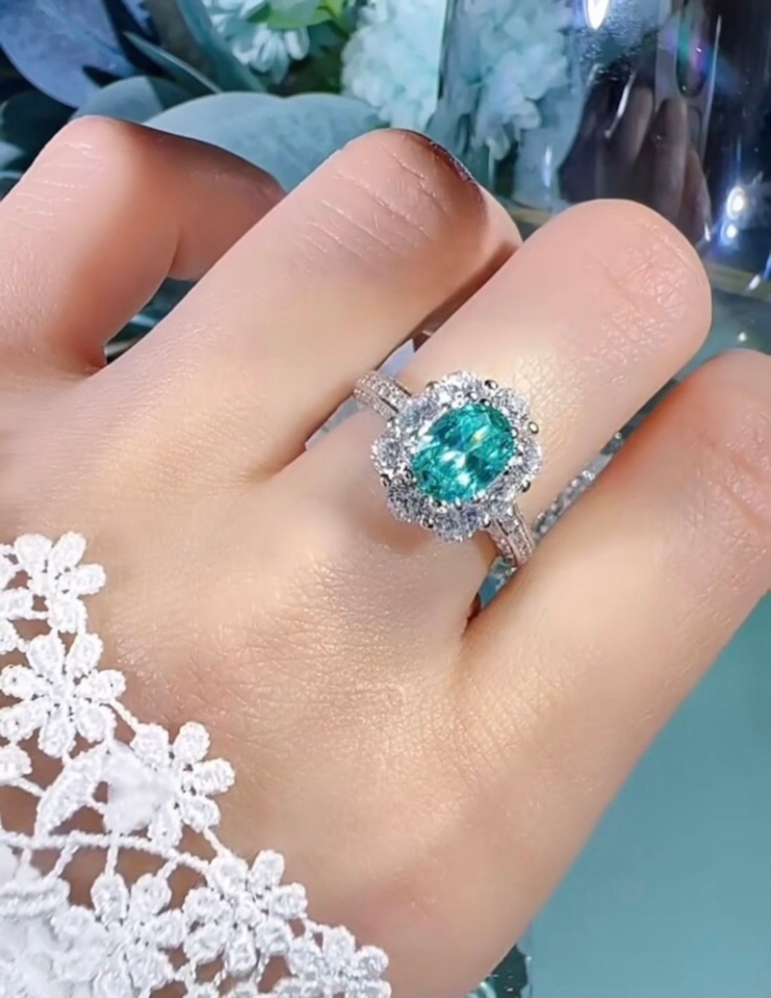 人工パライバトルマリン ブルーグリーン系 フラワー 高炭素  