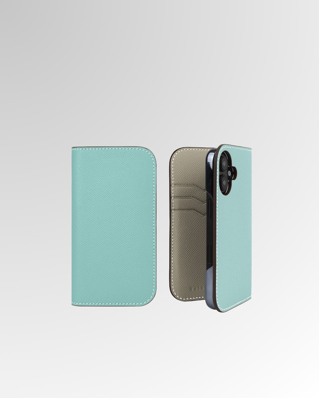 【iPhone16シリーズ】手帳型ケース　エプソン　スカイブルー×アイボリー