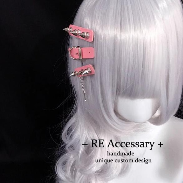 With U ゴスロリ ファッション ヘアクリップ PUレザー 地雷系 パンク 原宿ファッション 病み可愛い バンギャ Y2K