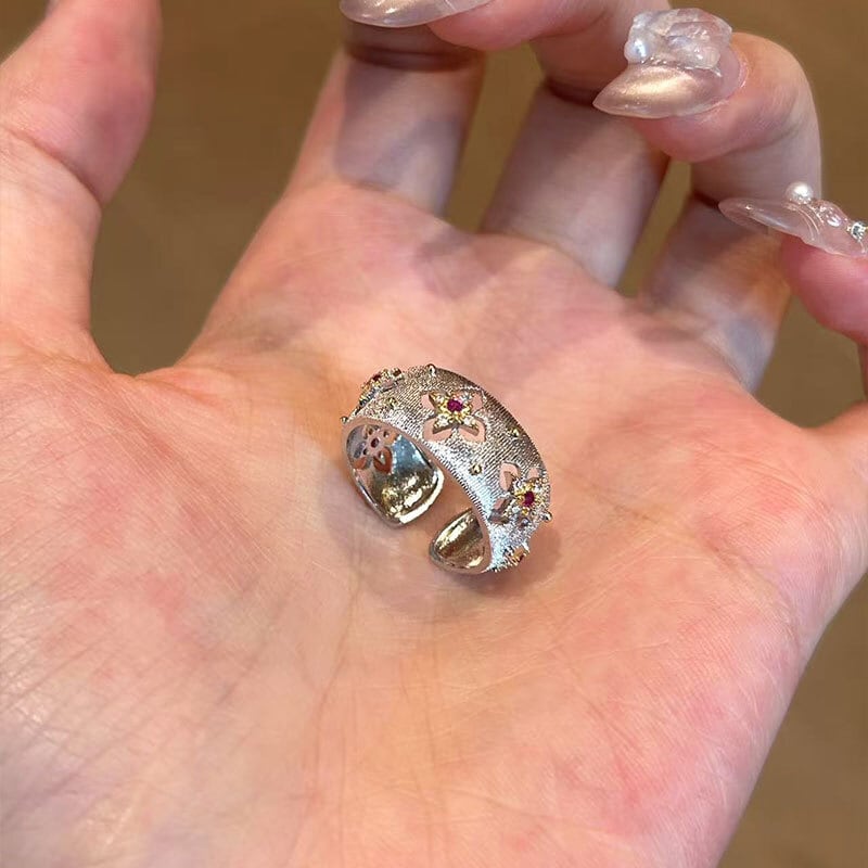 上品なブチェラッティ風 四つ葉のクローバー18Kメッキリング | hoshine