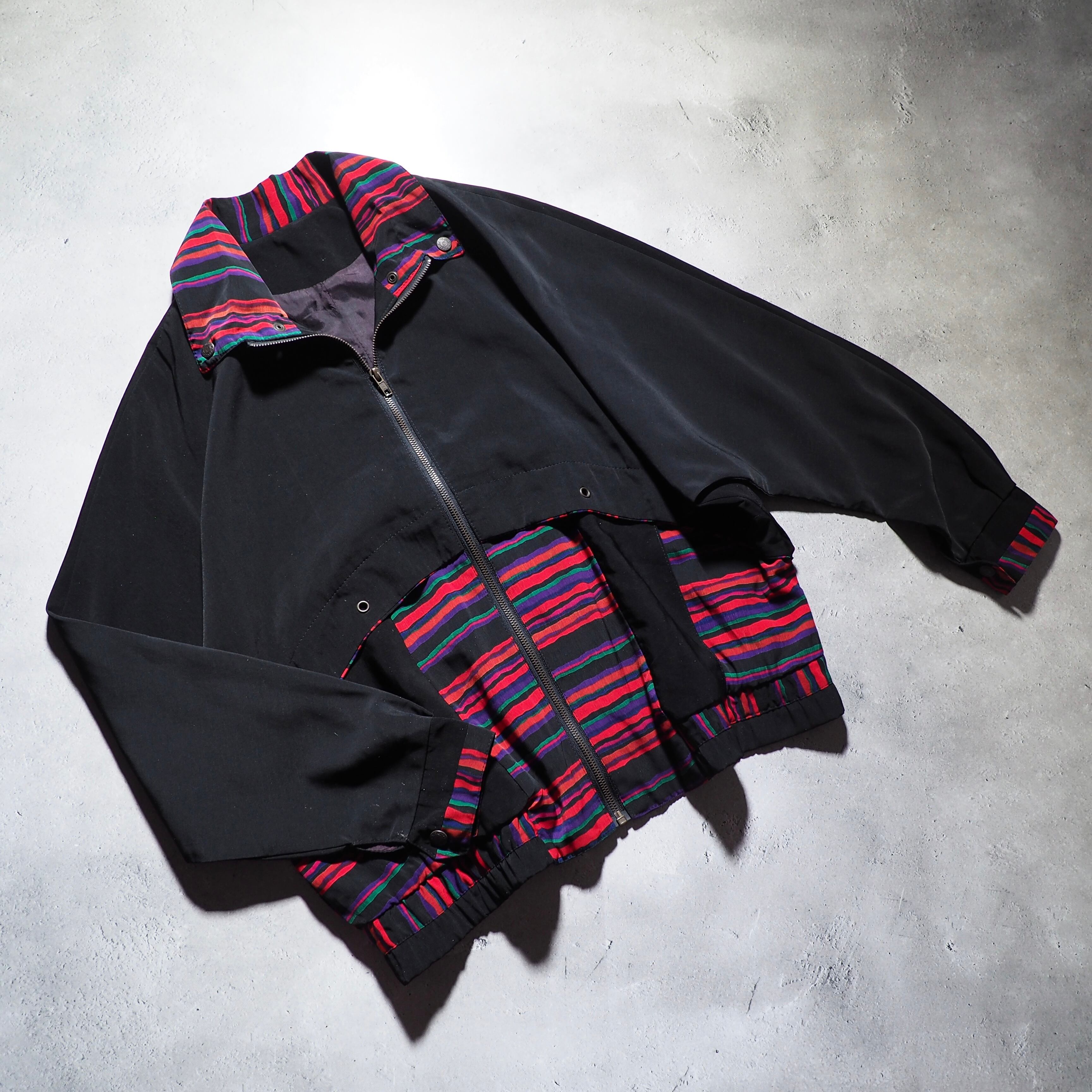 Black mode multi color Border layered vintage Dolman sleeve Blouson