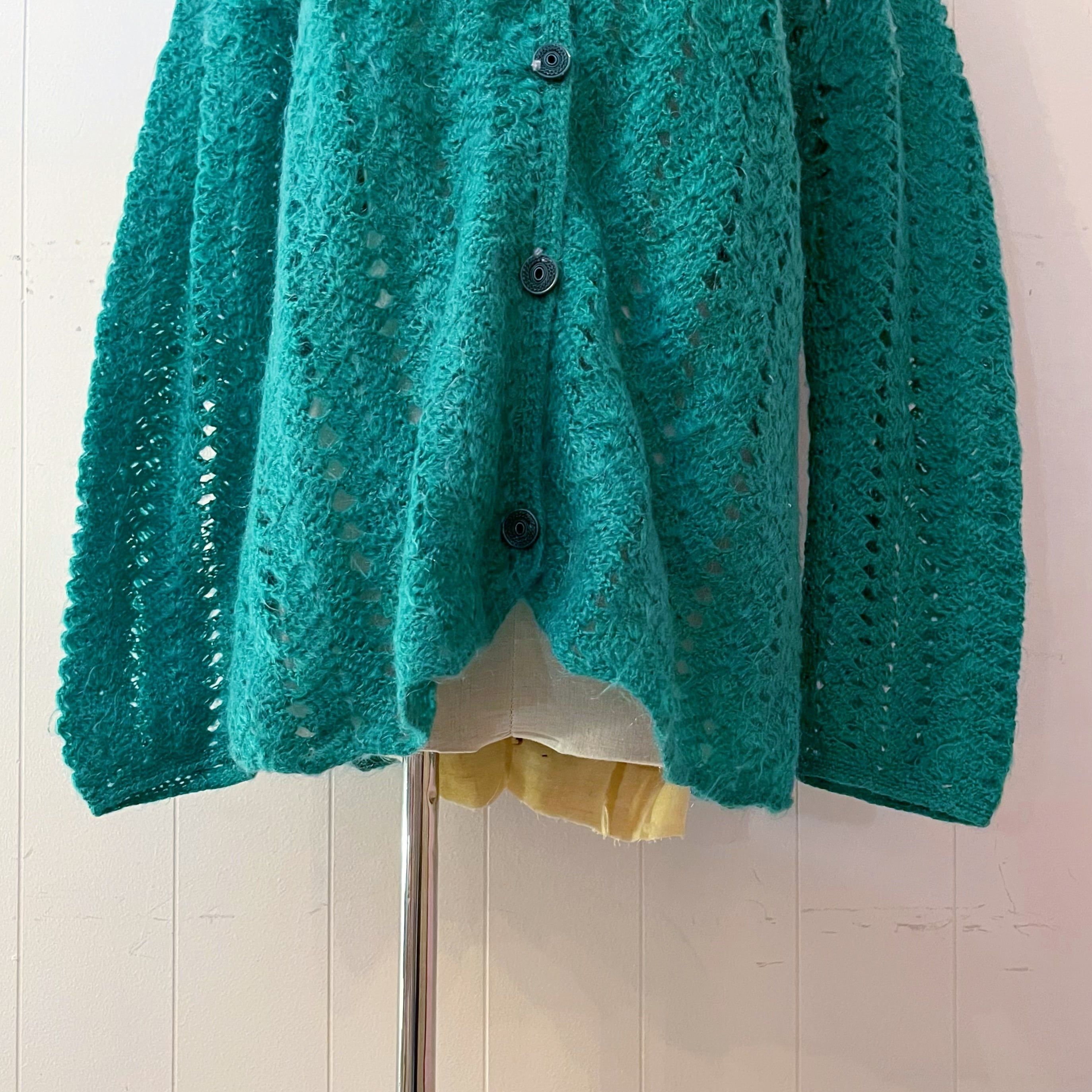 green crochet knit cardigan