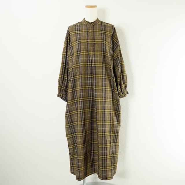 SHIPS Days シップスデイズ チェック プルオーバー ワンピース スタンドカラー ノーカラー シャツ ロング 長袖
