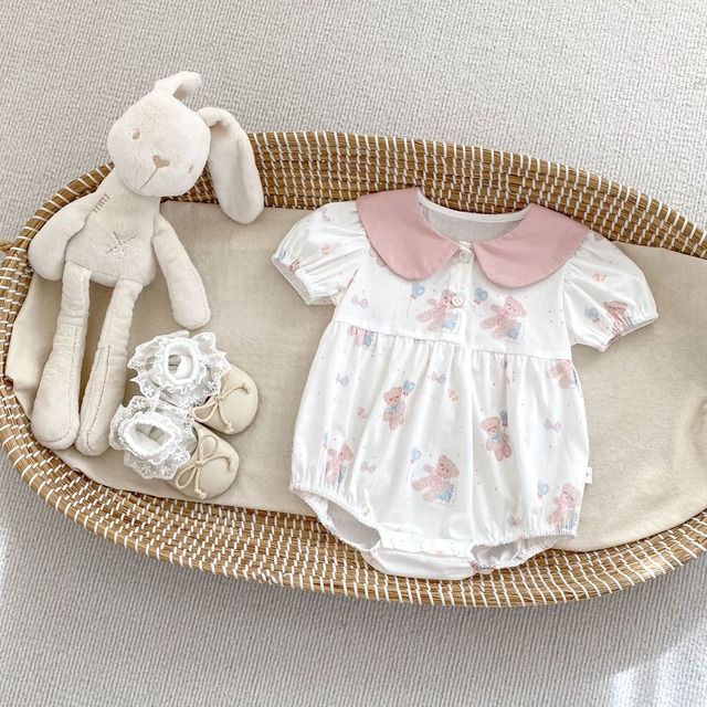 【BABY】風船くまプリントうさ耳襟半袖ロンパース - 17