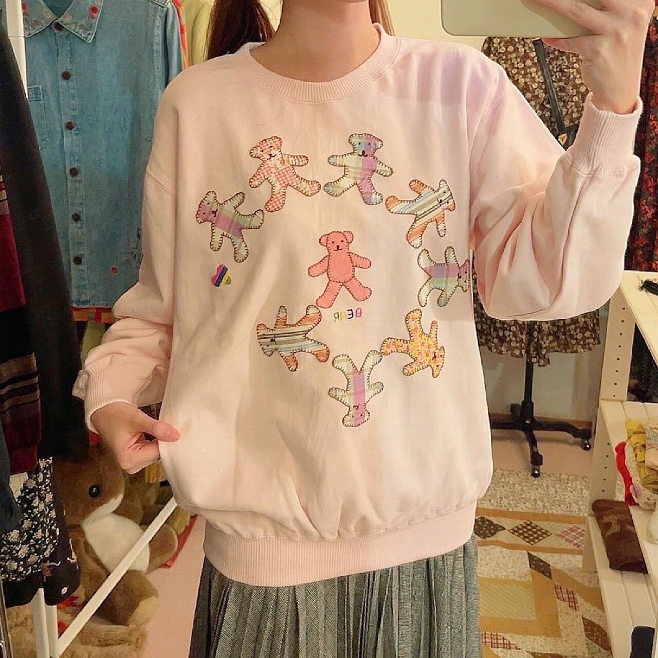 bear patchwork pink sweat
