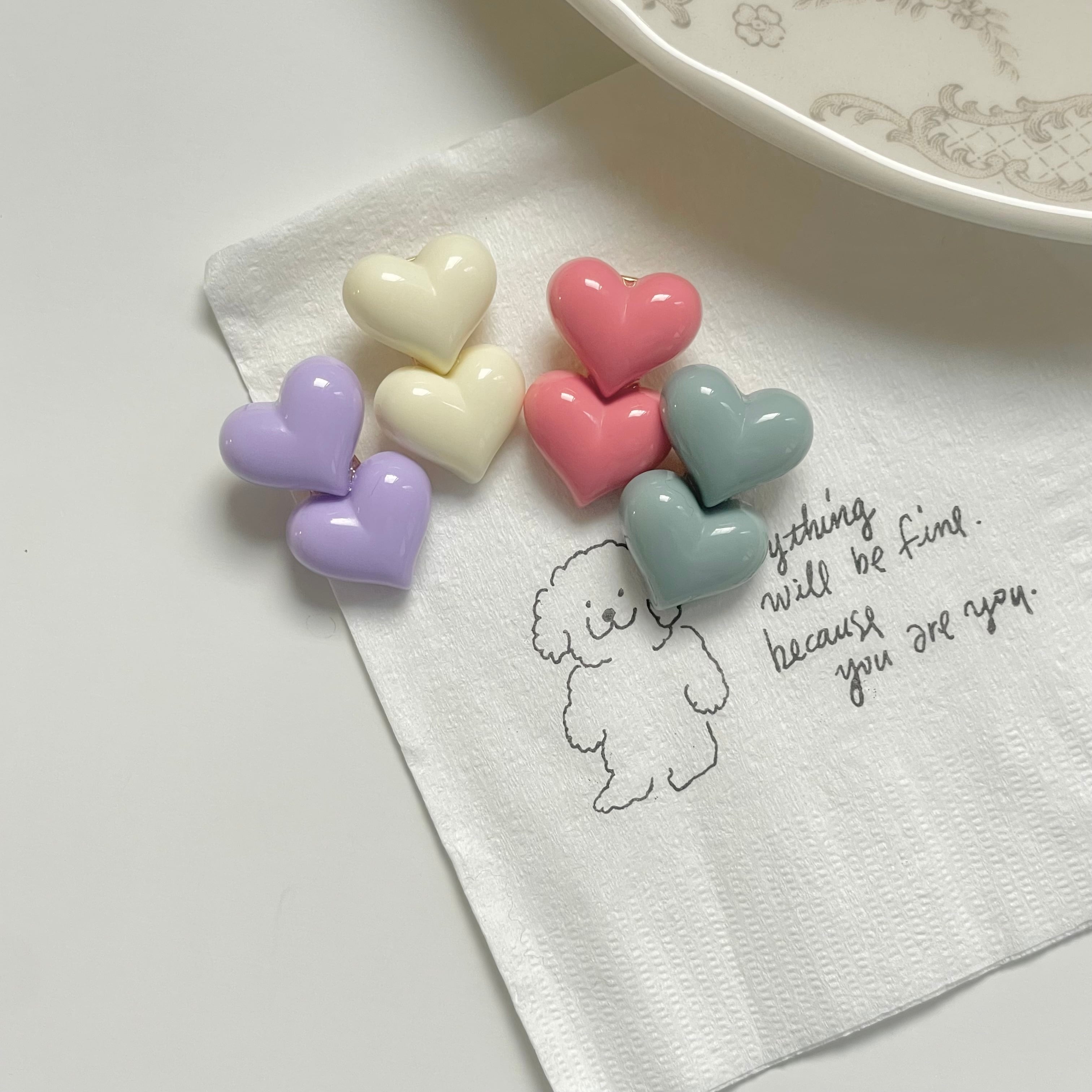 オリジナル 】新色8color - Heart double pin / 8色ハートピン