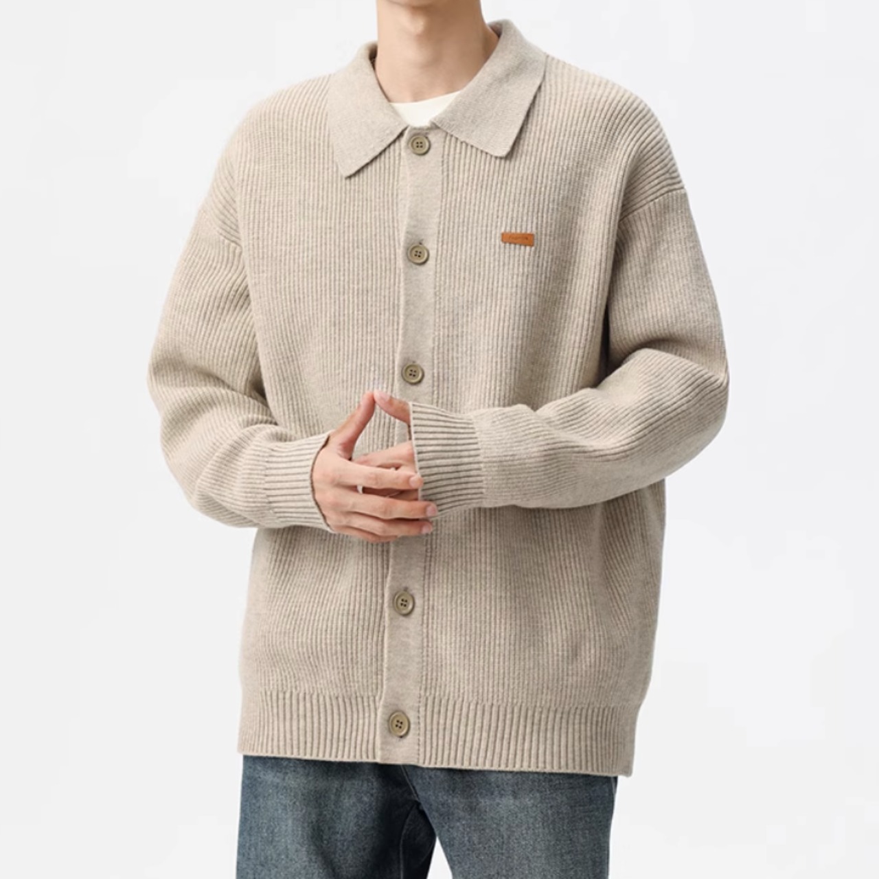 ボタンフロント ドロップショルダーニット af0386