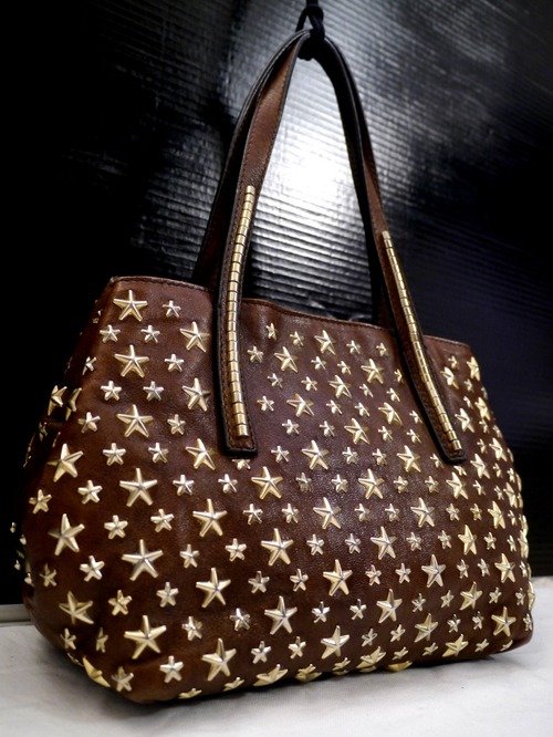 ★JIMMY CHOO ジミーチュウ SCARLET スカーレット ☆スタッズデザイン レザー トート バッグ 茶★ 使いやすいトート型の定番・万能モデル♪