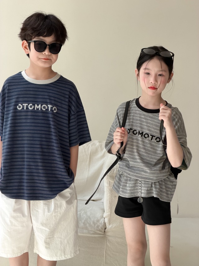 【KID】英字ロゴプリントストライプ半袖Tシャツ - 12