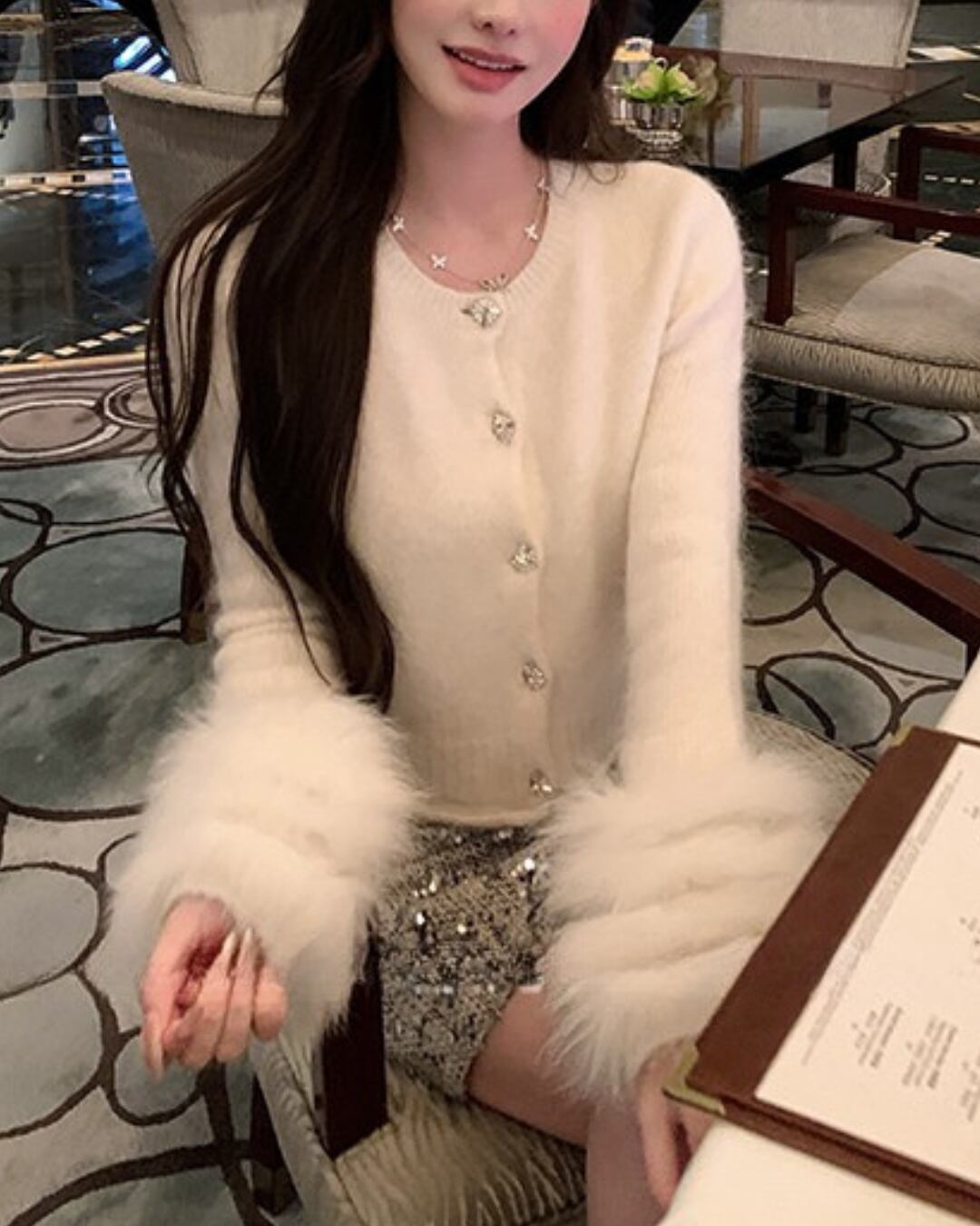 ファーカフスシャギーカーディガン l5354