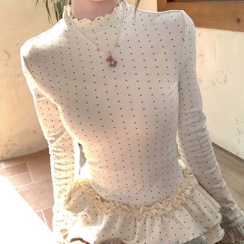 フリルヘムドットハイネックトップス ・79252