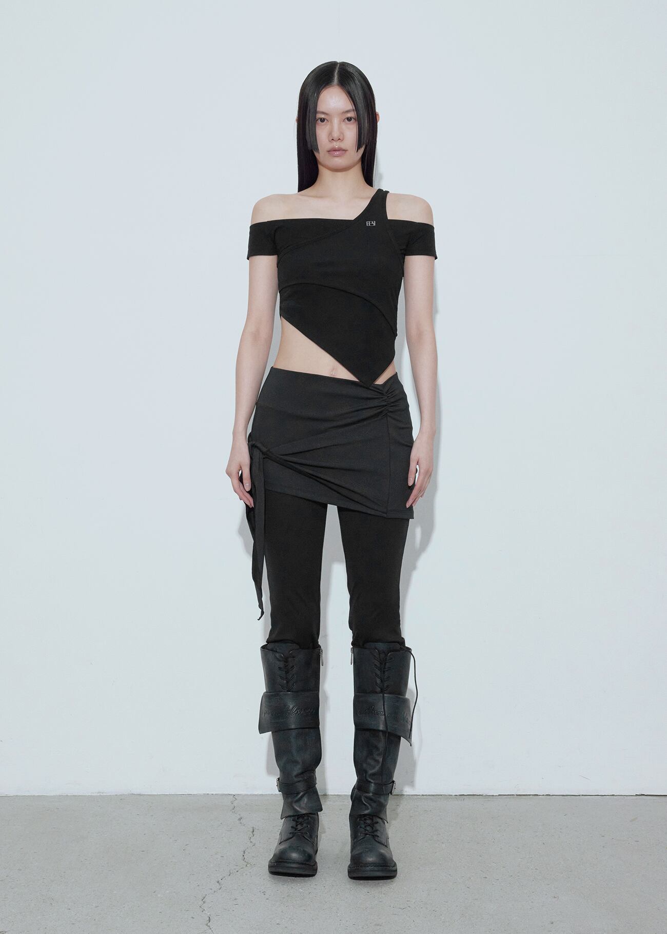 BOHEMIAN SEOUL] LAYERED OFF-SHOULDER TOP, BLACK 正規品 韓国