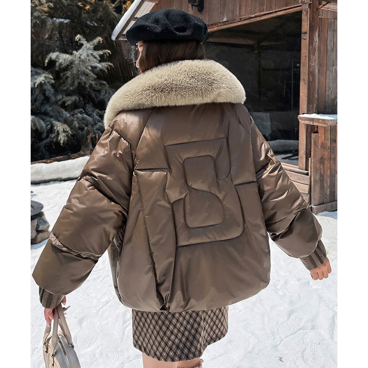 ダウン ジャケット ファー襟 中綿 アウター レディース 秋冬 韓国 エコダウン おしゃれ きれいめ 大人 カジュアル ゆったり 体型カバー 防寒 防風 保温 暖かい 大人可愛い 大人女子