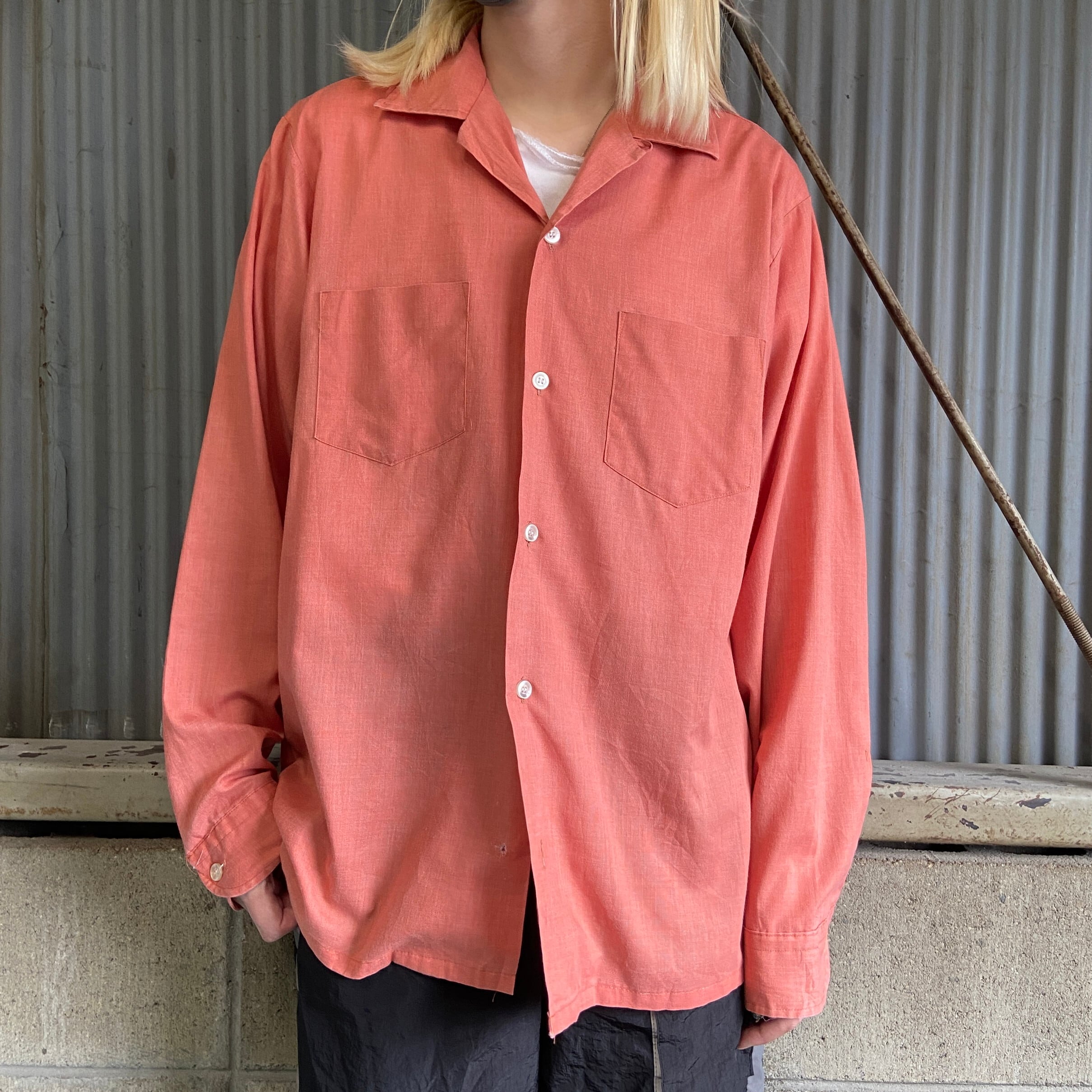 60年代頃 無地 開襟 オープンカラーシャツ ボックスシャツ メンズM 15  