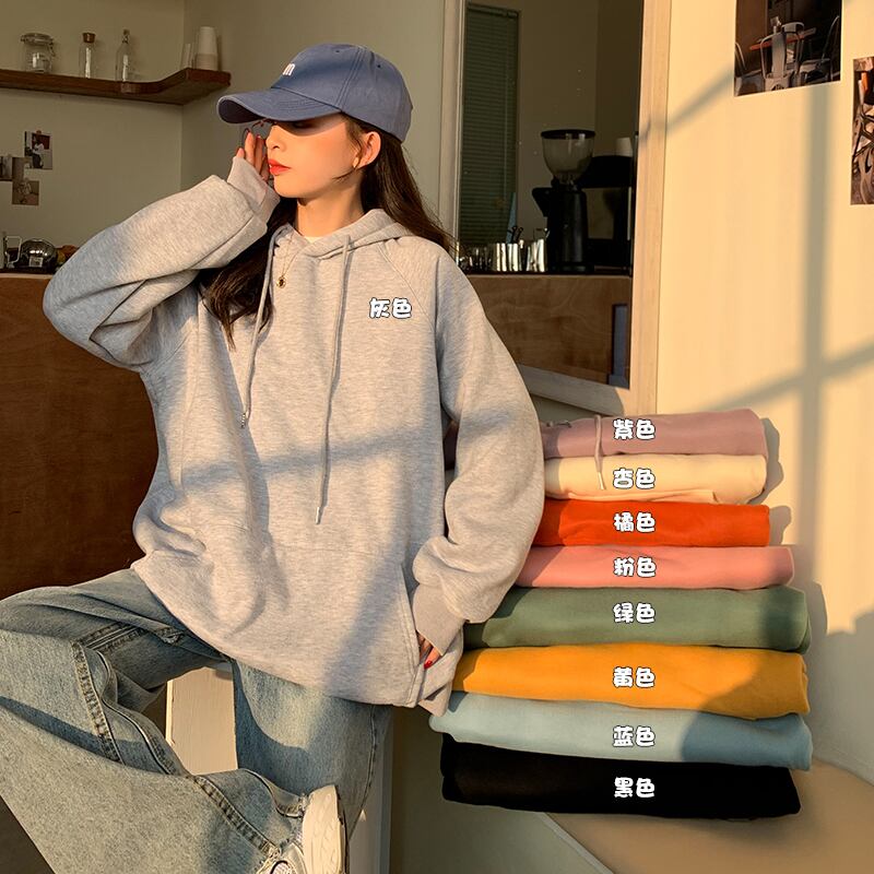 フードセーター ルーズカラーポケット長袖スリーブトップス ロング オータム 秋物 ウィンター 冬物 ピュア クレセントシティ95071267386