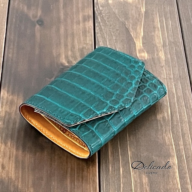 アリゲーター ミニウォレット アンティークグリーン × コニャック