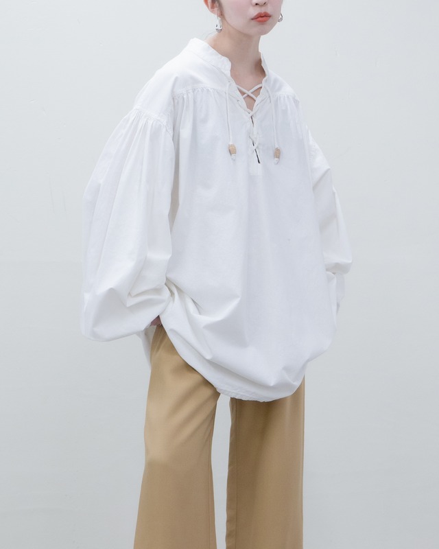 1980s lace-up balloon sleeve smock shirt