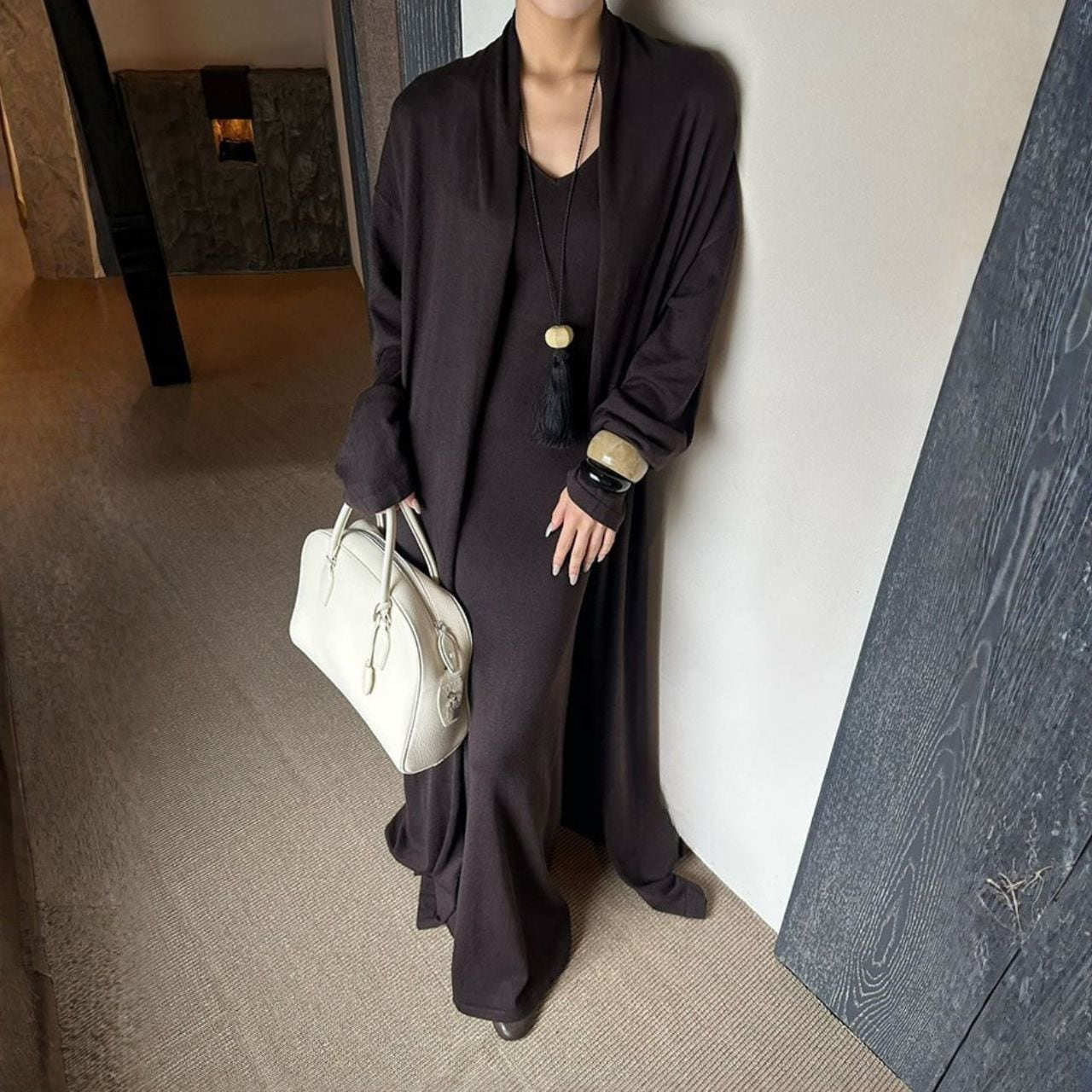 オープンフロントマキシ丈カーディガン 01091