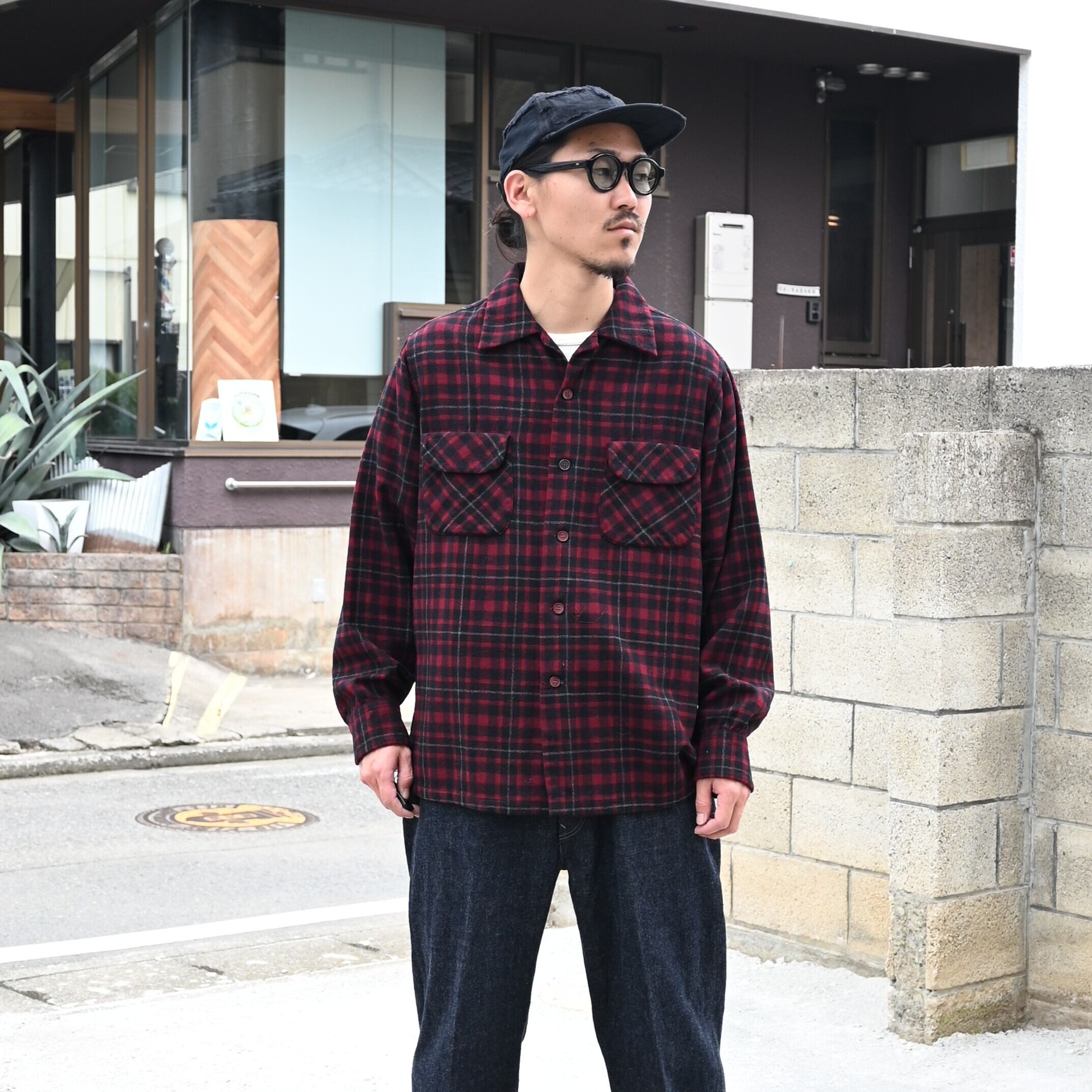 50's PENDLETON Wool Check board Shirt made in USA sizeL | GANKO