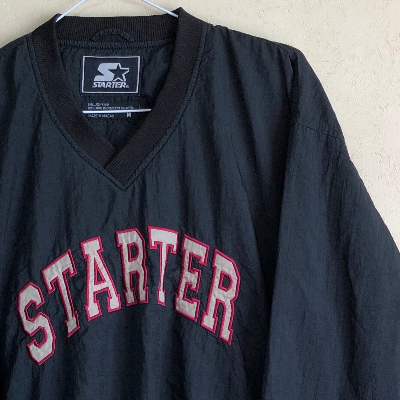 【Mサイズ】90's STARTER コアロゴ文字ワッペン プルオーバー ナイロンジャケット