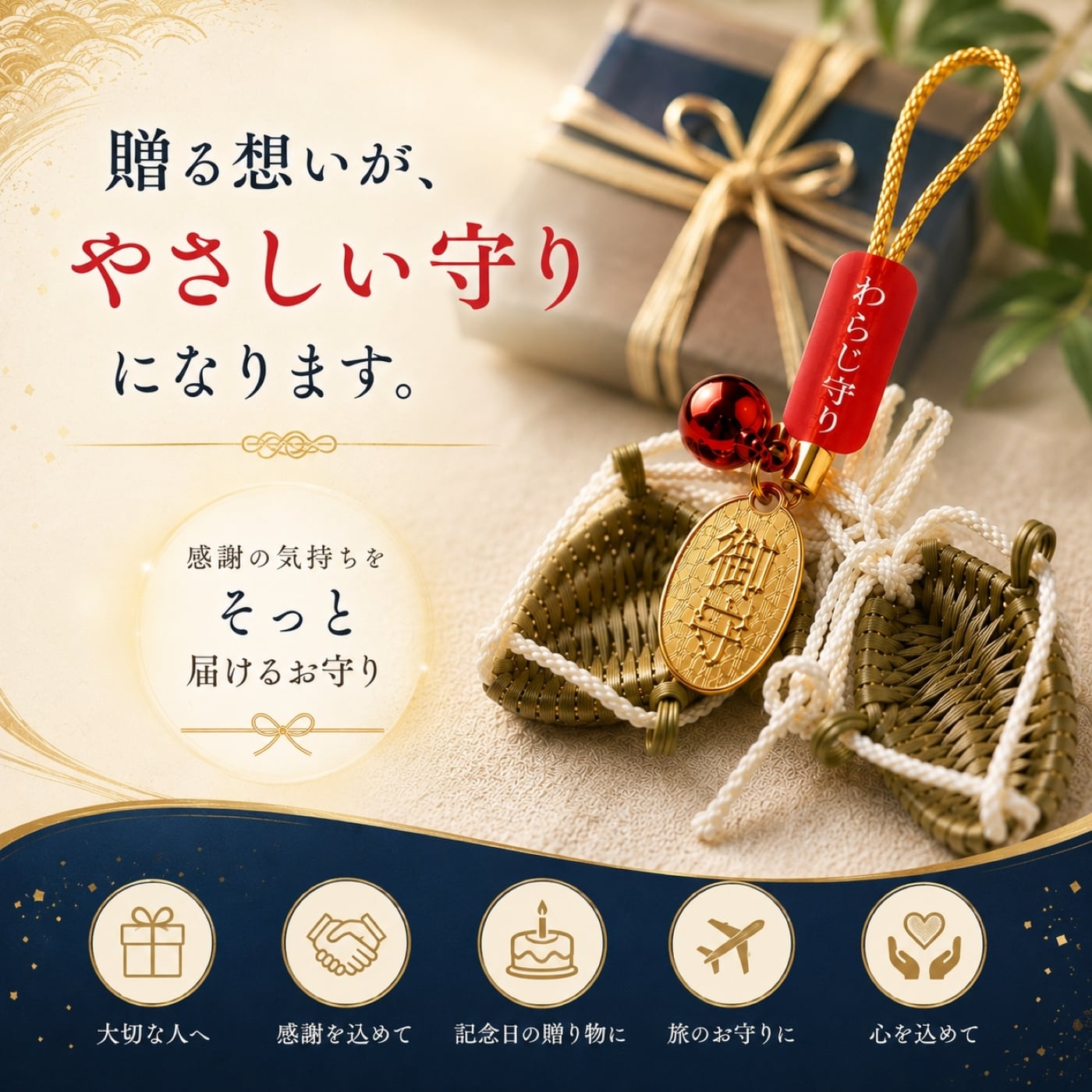 わらじ守り 2個セット｜旅行安全 足腰健康 参拝 職人手編み 日本製 御