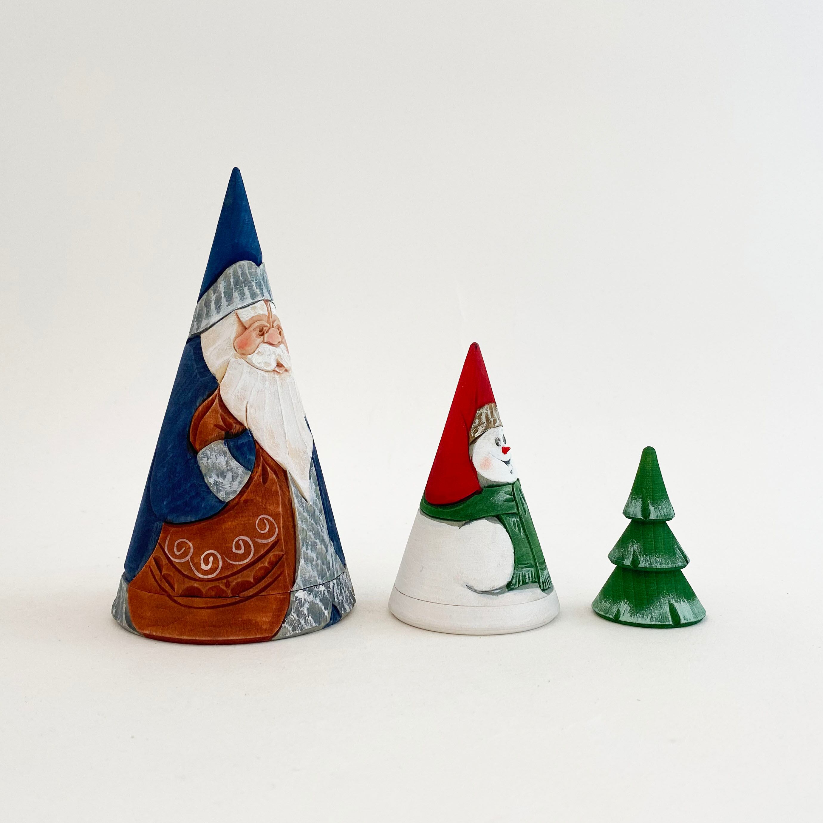 サンタ/ジェドマロース 木彫マトリョーシカ/円錐型(コブロフ工房/3個組)
