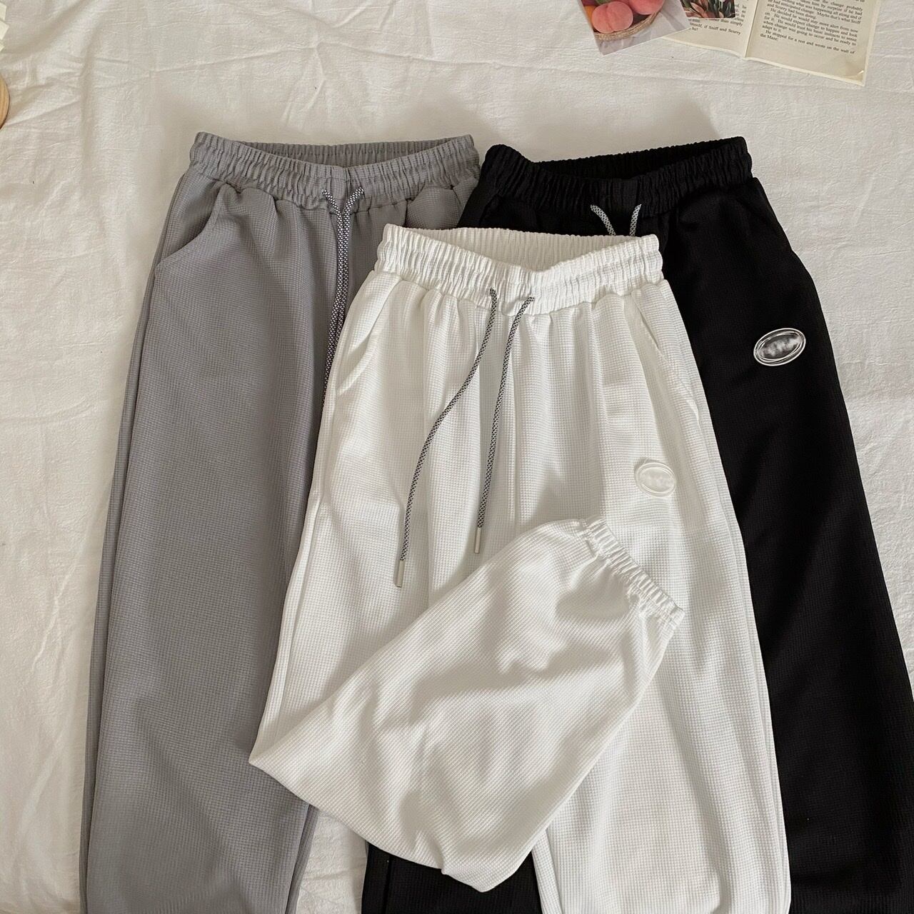 グレーカジュアルパンツ スプリングオータム薄手ハイウェスト 春物 秋物 1号婦人29373531953