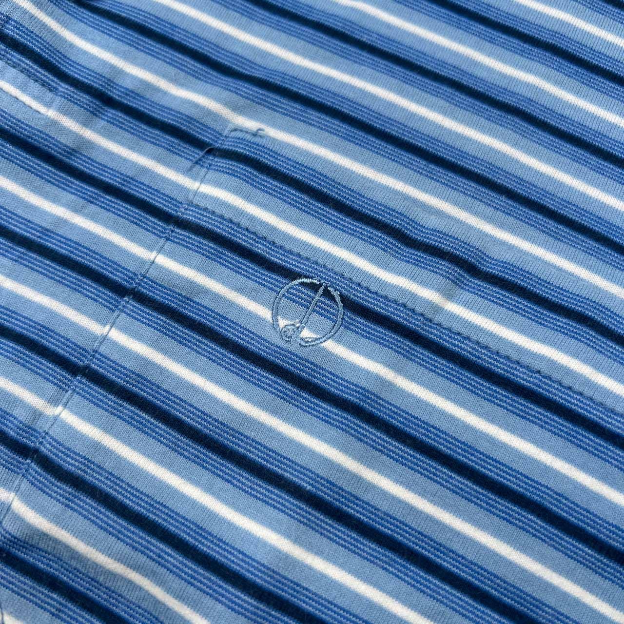 イタリア製 dunhill ダンヒル ポケット付き ボーダー柄 半袖 ポロシャツ サイズ S /水色ブルー系/D-TK-621/メンズ