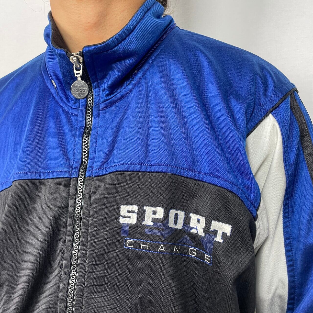 80年代 adidas アディダス ジャージ トラックジャケット メンズL相当 古着 80s ヴィンテージ ビンテージ ブルー ブラック 青色 黒  ロゴ刺繍 サイドライン【ジャージ・トラックジャケット】 | cave 古着屋【公式】古着通販サイト