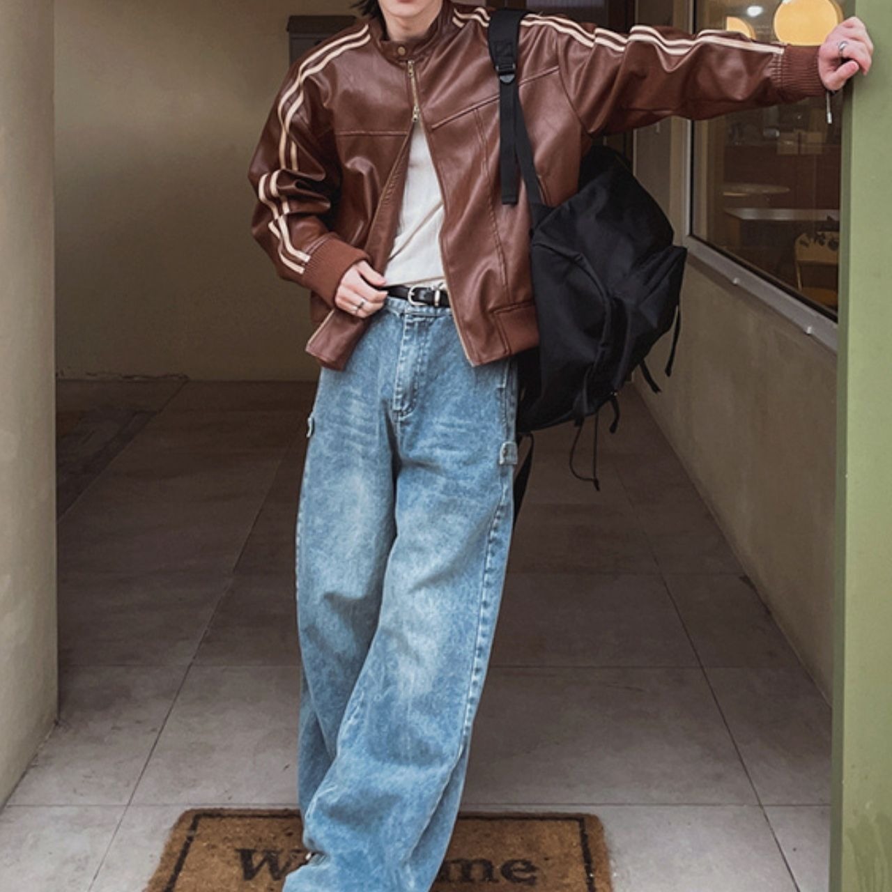 ラインフェイクレザーブルゾン　1137