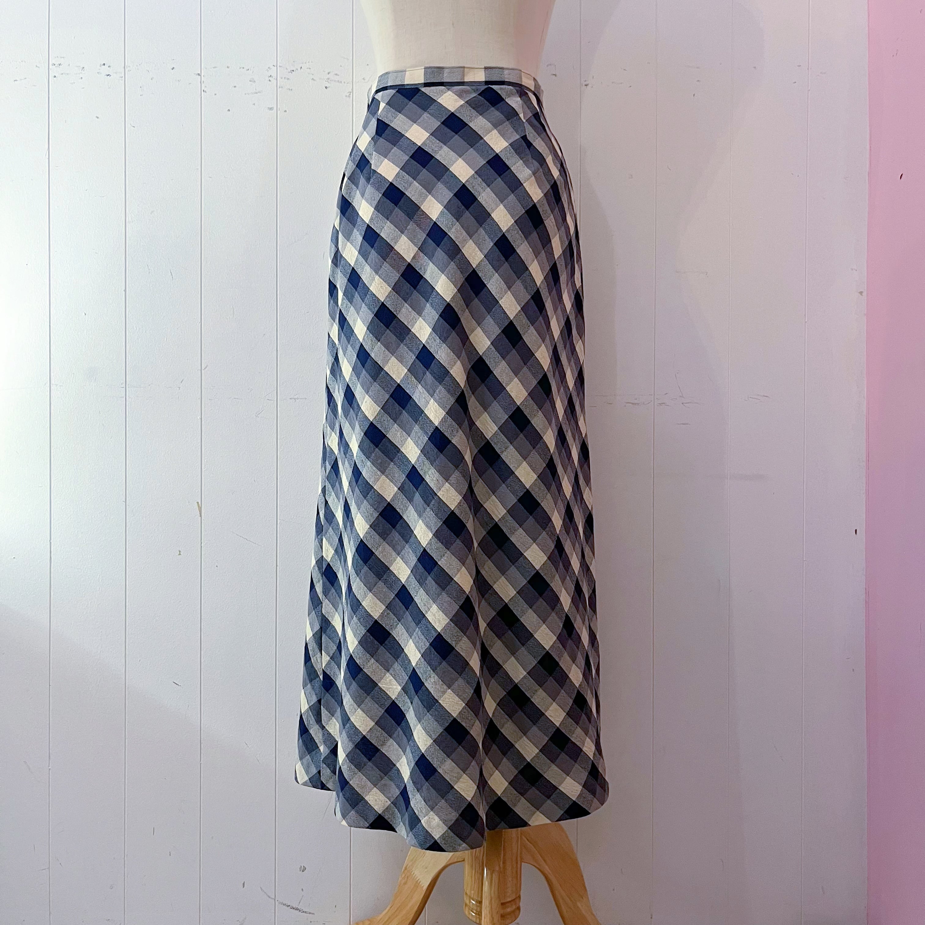 blue ivory check long skirt