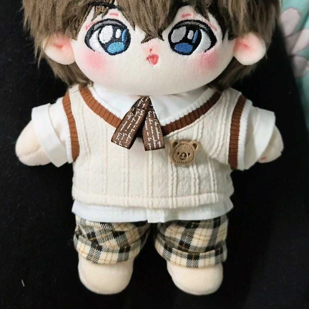 20cmぬいぐるみ用 学院風 制服 シャツ+パンツ+ニットベスト+蝶ネクタイ
