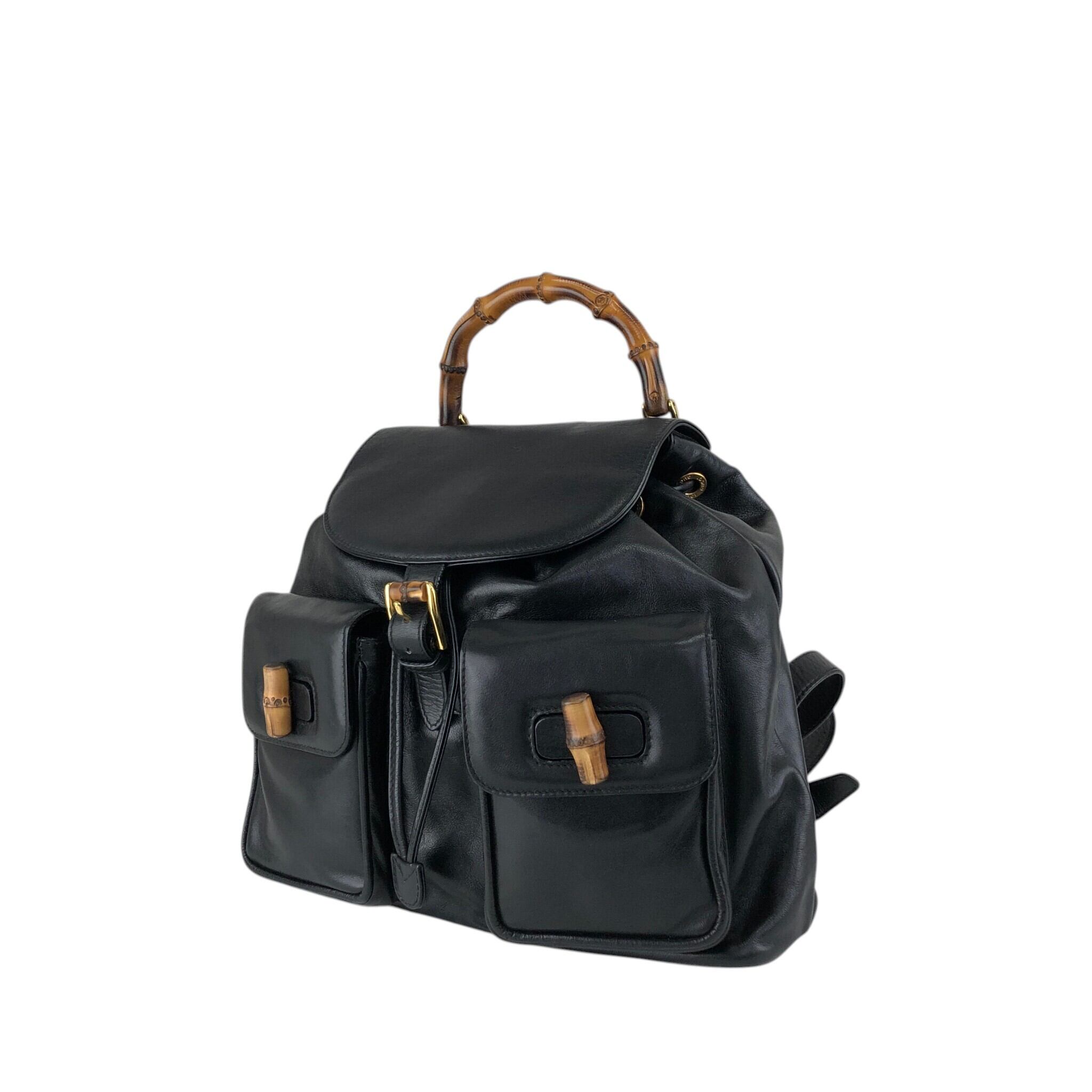 GUCCI グッチ バックパック ブラック バンブー レザー リュック