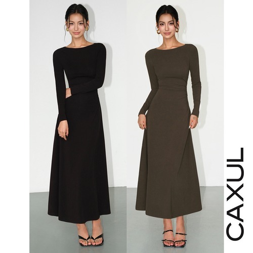 Boat Neck Long Dress/2color