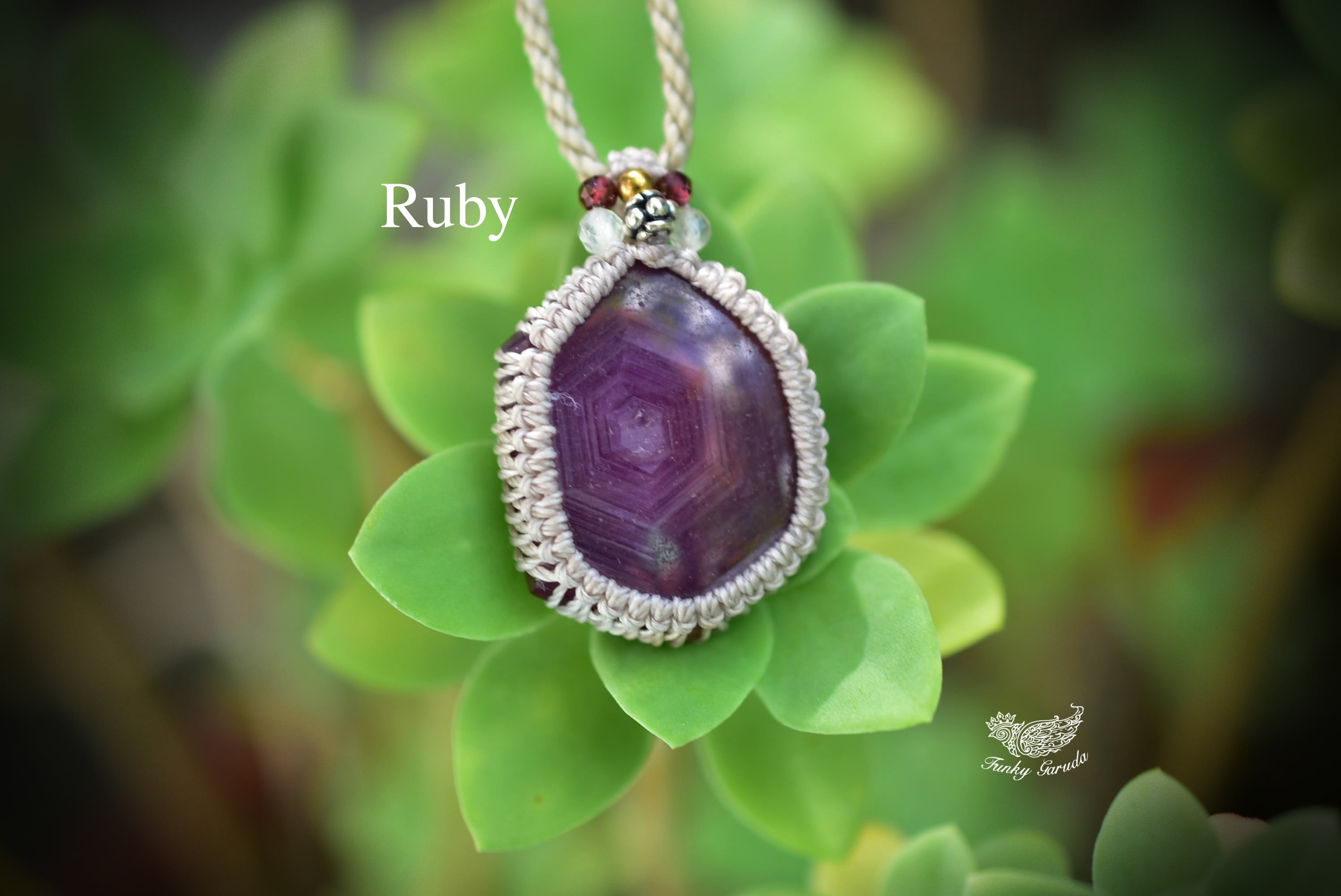 六角形カット★コランダム★ルビー マクラメペンダント451