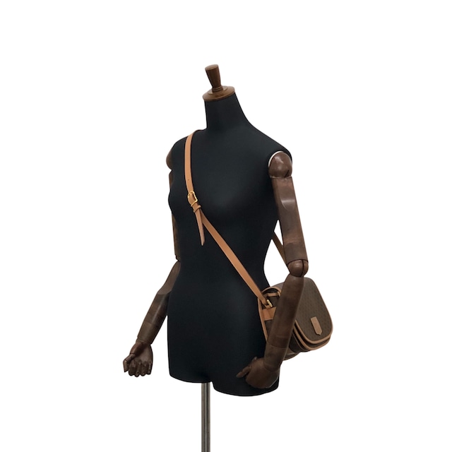 CELINE セリーヌ マカダム ショルダーバッグ ブラウン ブラゾン PVCレザー vintage ヴィンテージ オールド mgt7zs