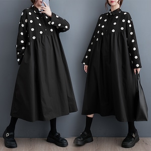 CONTRAST DOT STITCH A-LINE MIDI SHIRT DRESS 1color M-7607