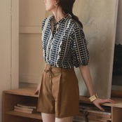 Géométrique Puff Sleeve Blous F0681